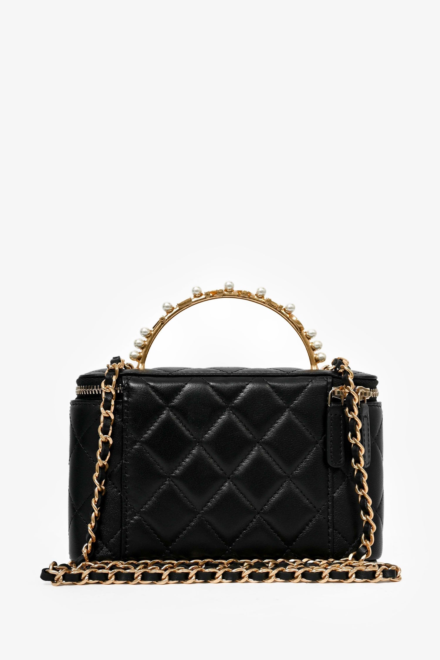 Chanel 2023 Black Lambskin Pearl CC Vanity Top Handle Handbag