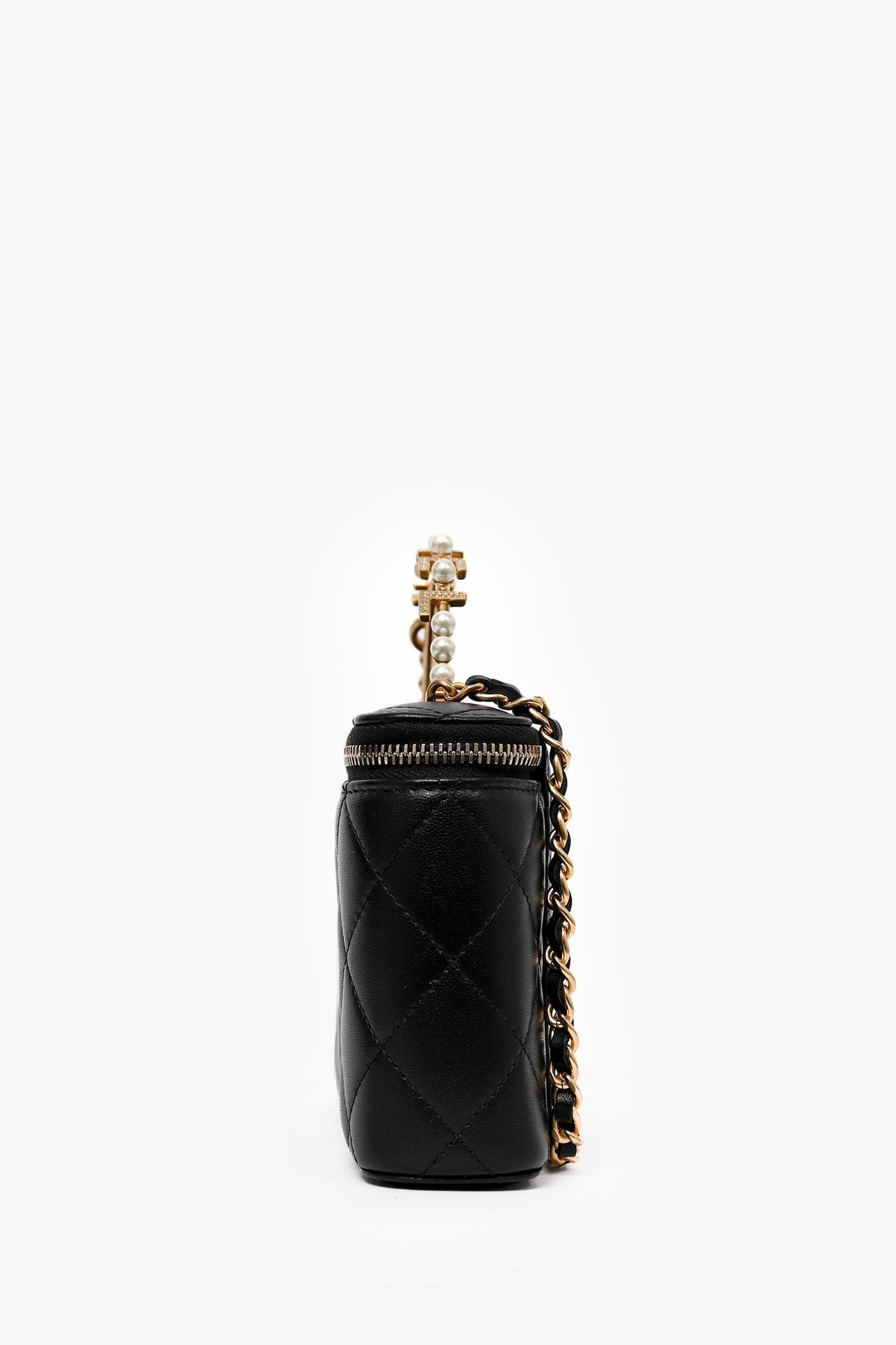 Chanel 2023 Black Lambskin Pearl CC Vanity Top Handle Handbag
