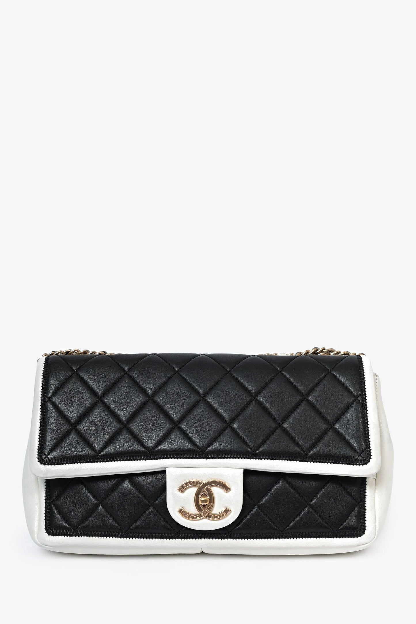 Chanel 2012/13 Black/White Lambskin Medium Graphic Flap Bag (Refurbished)