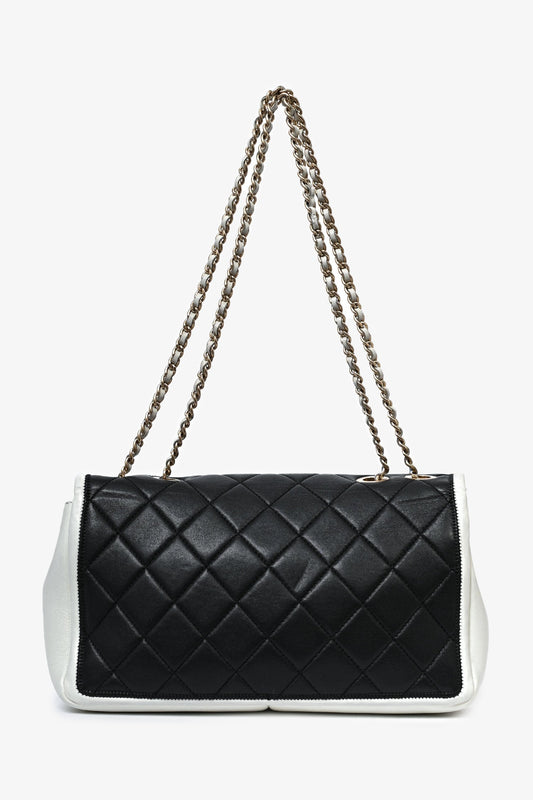 Chanel 2012/13 Black/White Lambskin Medium Graphic Flap Bag (Refurbished)