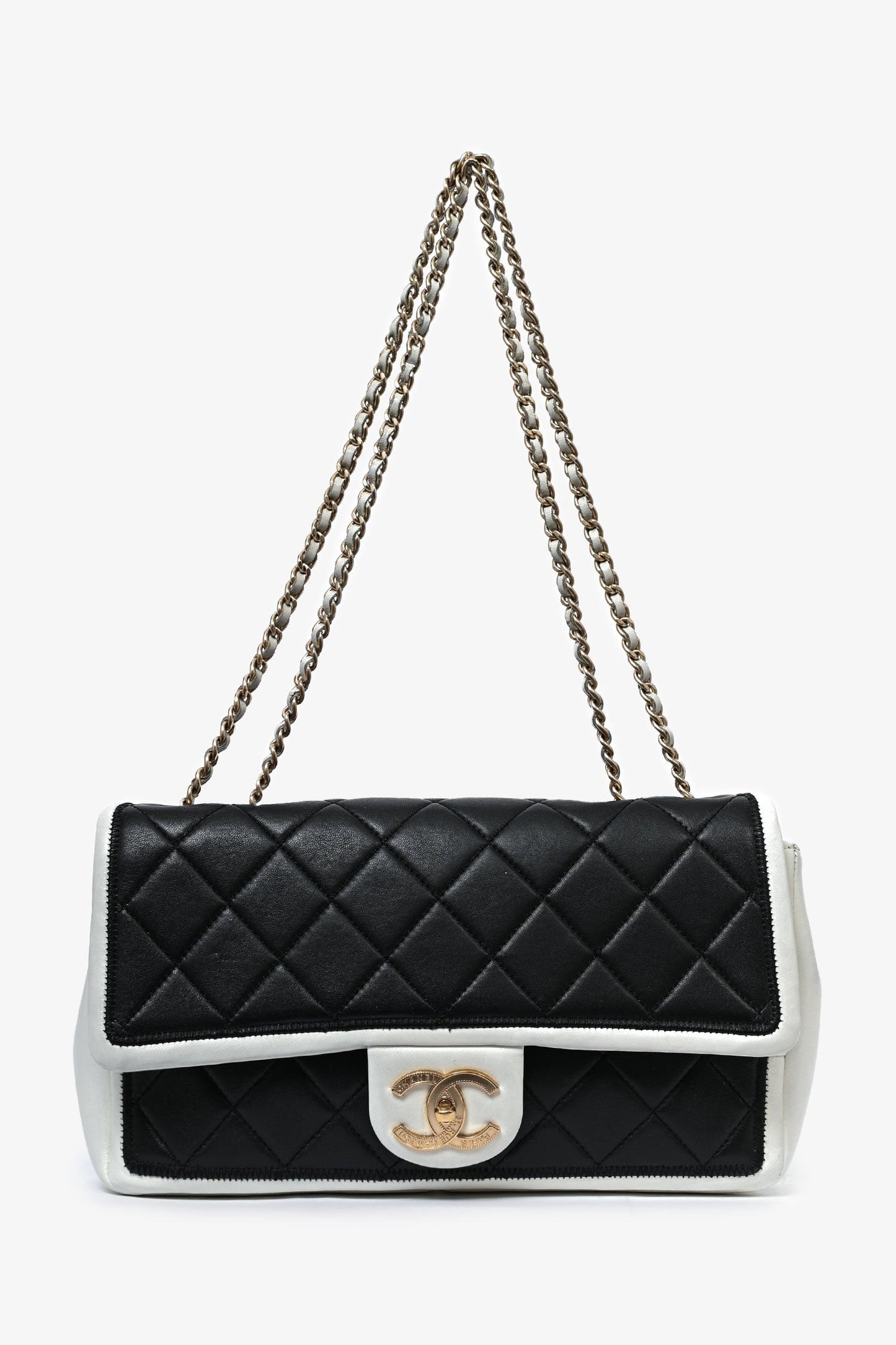 Chanel 2012/13 Black/White Lambskin Medium Graphic Flap Bag (Refurbished)