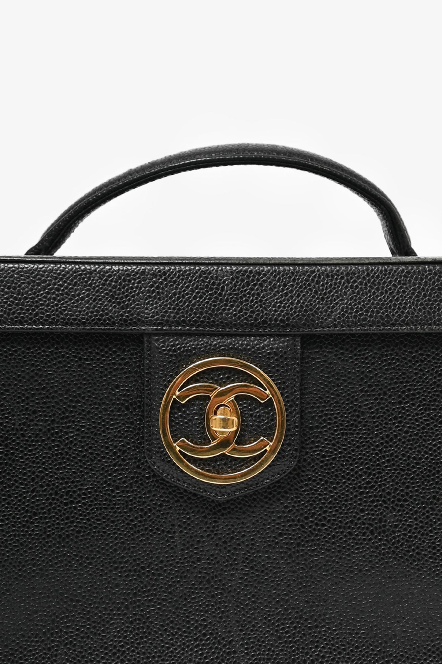 Chanel 1991-94 Black Caviar Leather CC Box Vanity Makeup Case with Chain Strap (As Is) Handbag