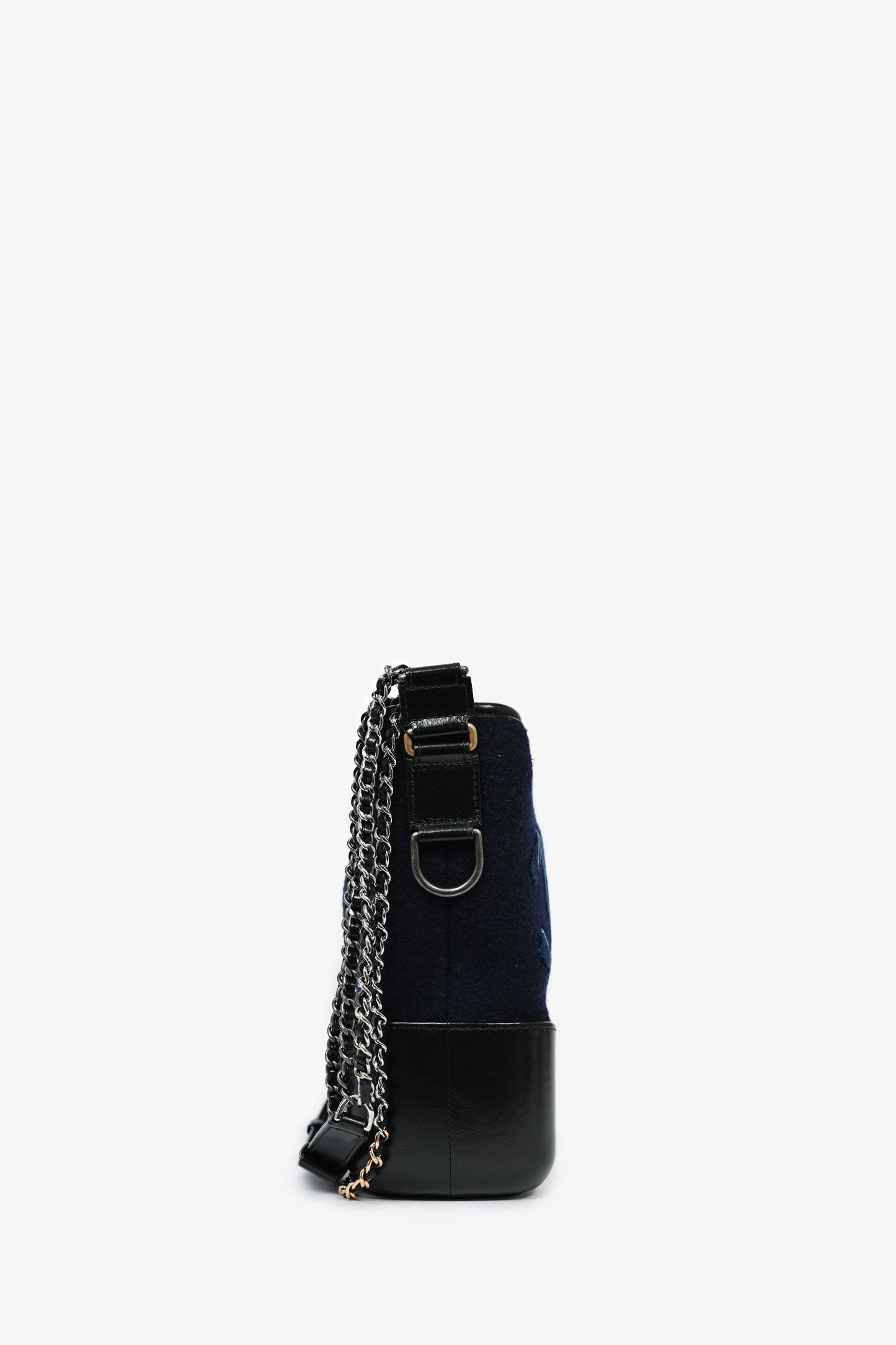 Chanel 2019 Navy Wool ' Hamburg' Embroidered Large Gabrielle Hobo Shoulder Bag