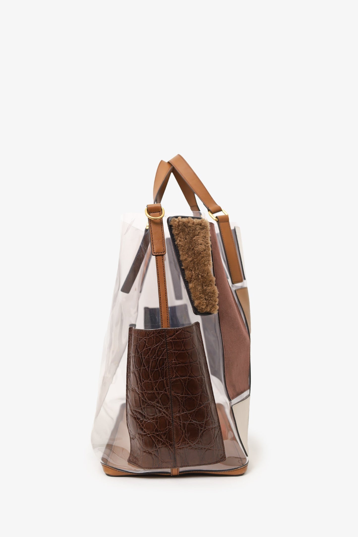Fendi Brown Vinyl/Leather/Fur Forever Patch Pocket Tote (As Is)