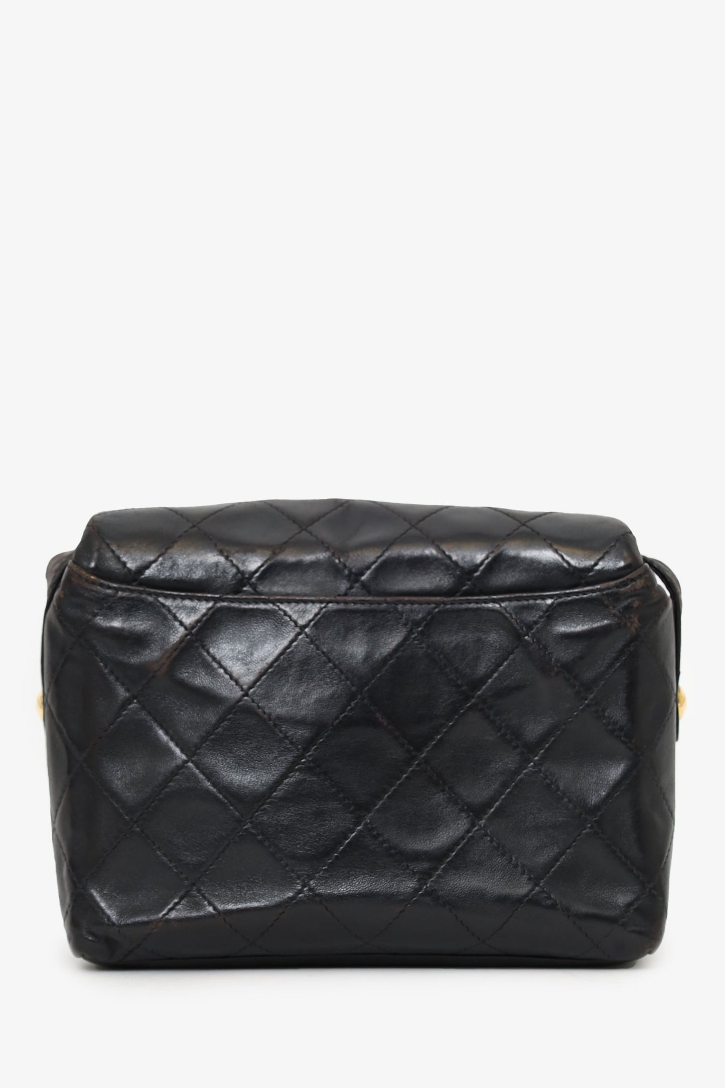 Chanel 1991-94 Black Lambskin Round Flap Shoulder Bag