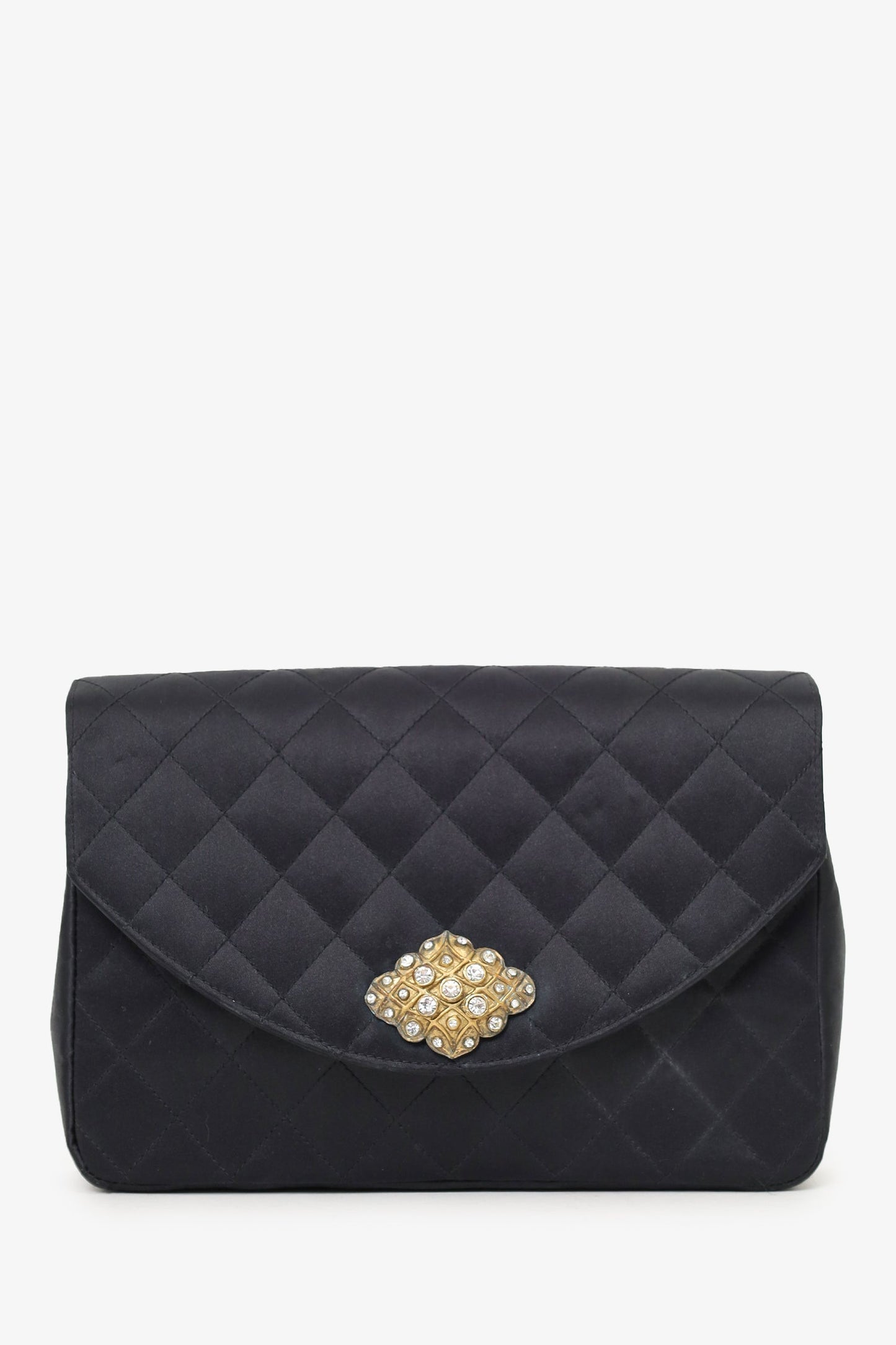 Chanel 1986-88 Black Satin Gripoix Pearl Jewel Evening Bag 'As Is'