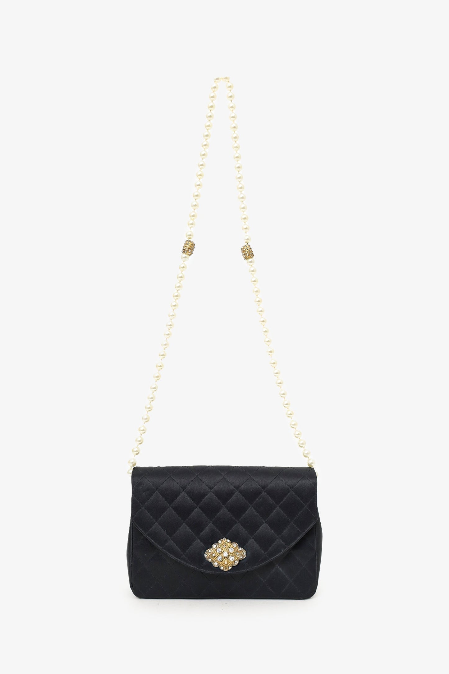 Chanel 1986-88 Black Satin Gripoix Pearl Jewel Evening Bag 'As Is'