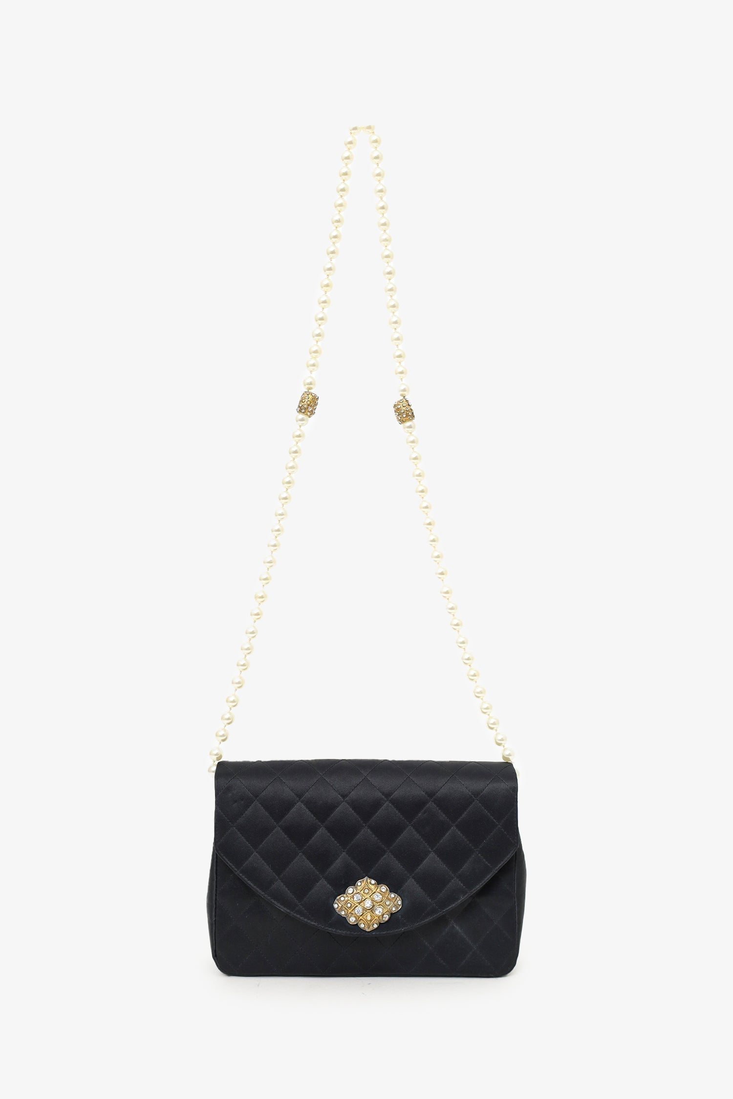 Chanel 1986-88 Black Satin Gripoix Pearl Jewel Evening Bag 'As Is'