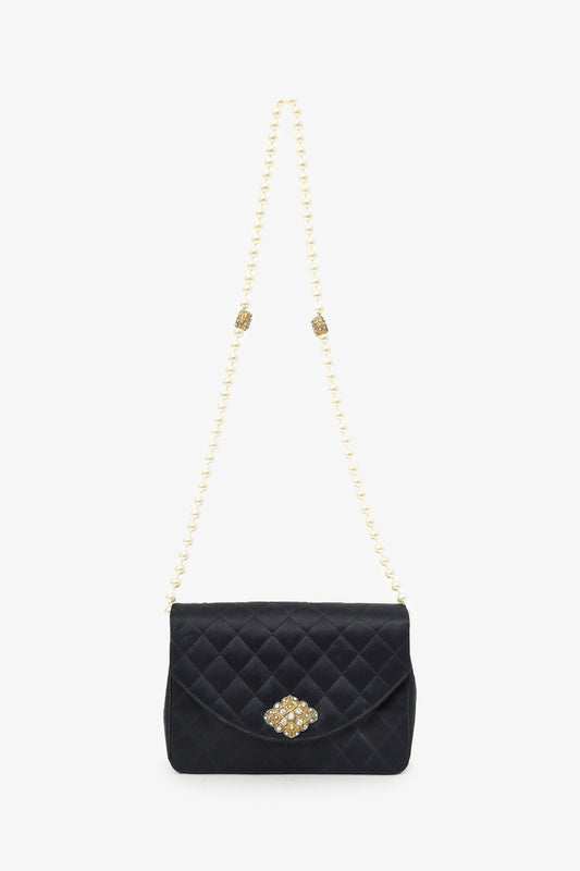 Chanel 1986-88 Black Satin Gripoix Pearl Jewel Evening Bag 'As Is'