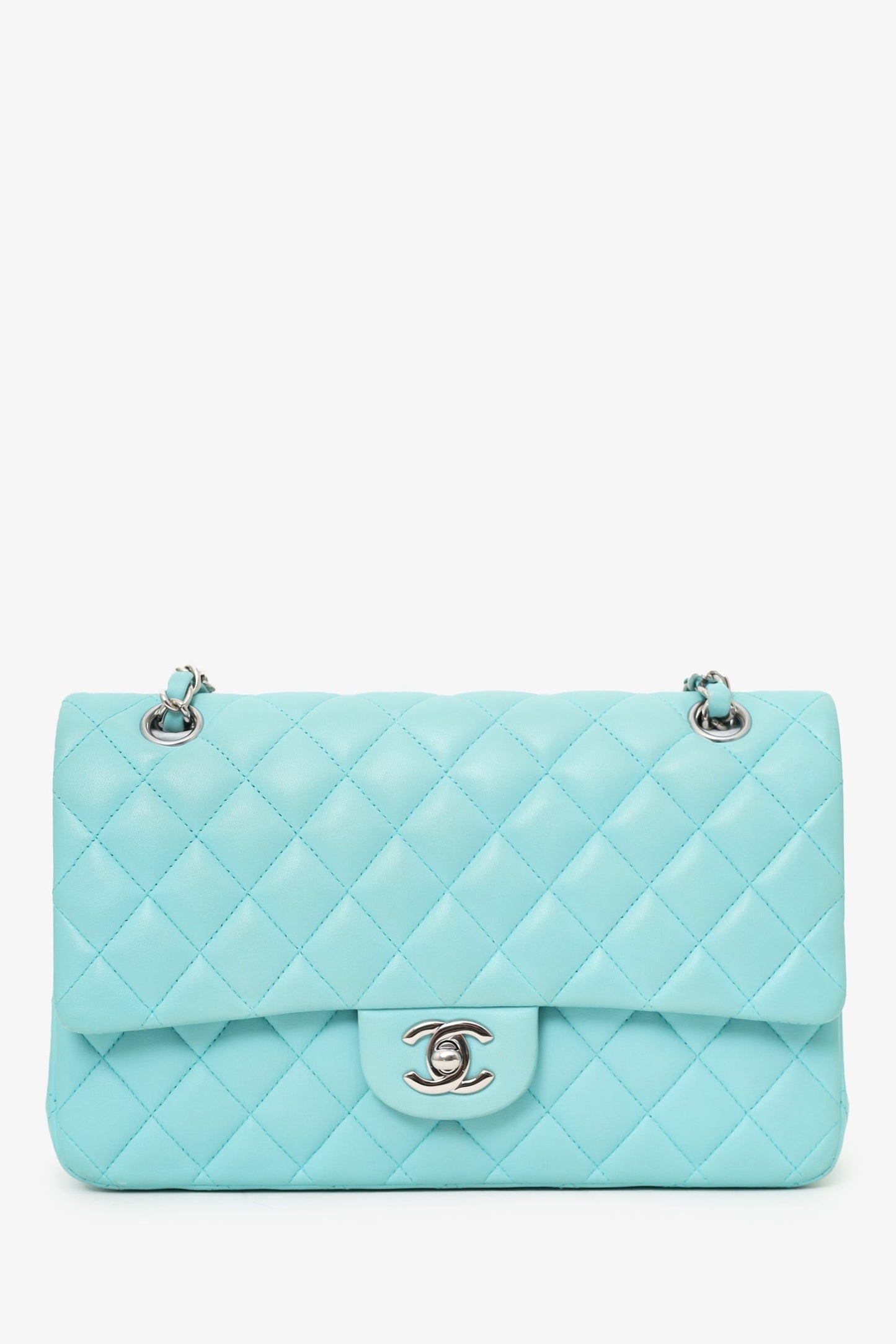 Chanel 2019 Turquoise Leather Quilted Double Flap (As Is) Shoulder Bag