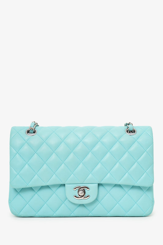 Chanel 2019 Turquoise Leather Quilted Double Flap (As Is) Shoulder Bag