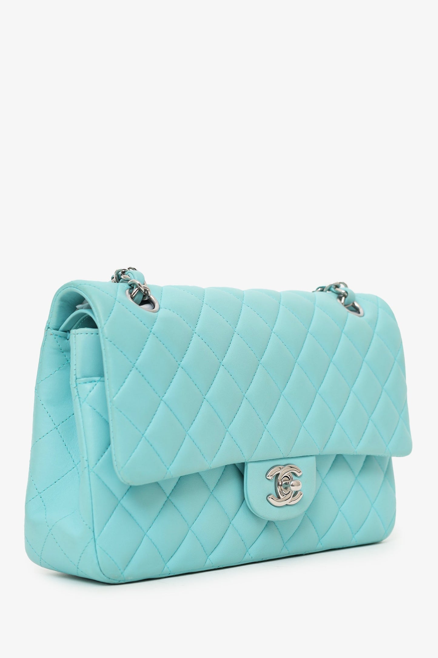 Chanel 2019 Turquoise Leather Quilted Double Flap (As Is) Shoulder Bag