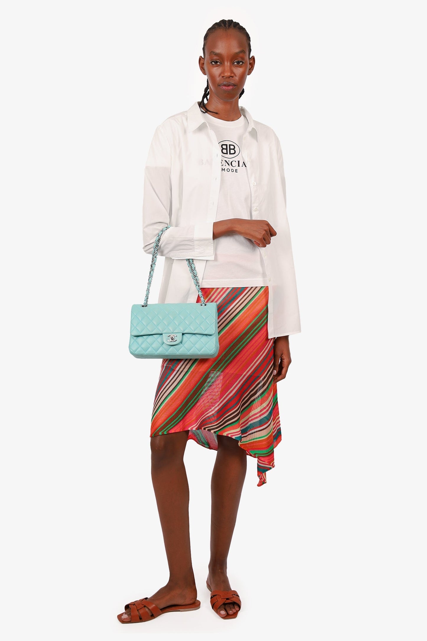 Chanel 2019 Turquoise Leather Quilted Double Flap (As Is) Shoulder Bag