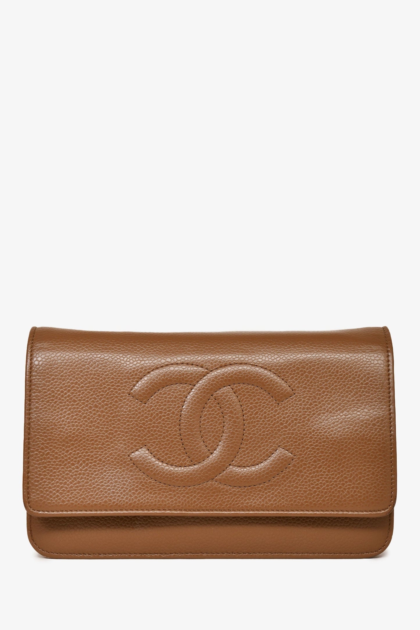 Chanel 2012-13 Brown Caviar Leather CC Logo Wallet On Chain Crossbody