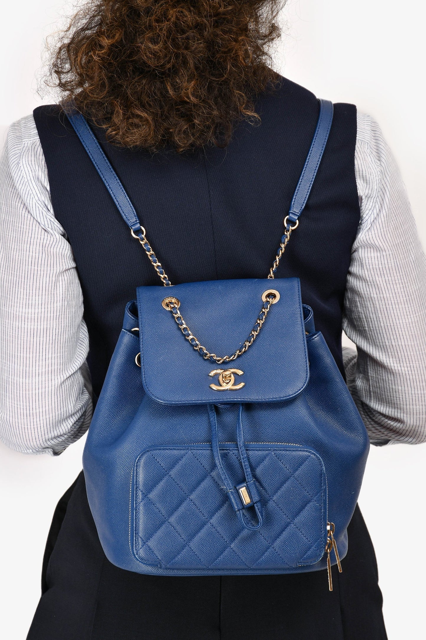 Chanel 2017 Blue Caviar Leather Business Affinity GHW Backpack