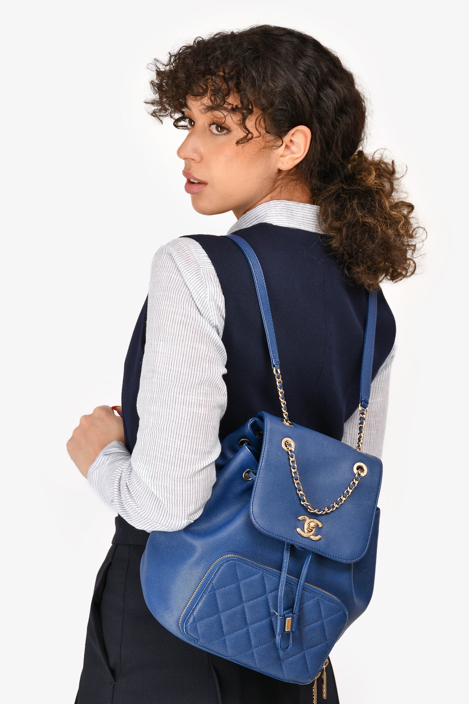 Chanel 2017 Blue Caviar Leather Business Affinity GHW Backpack