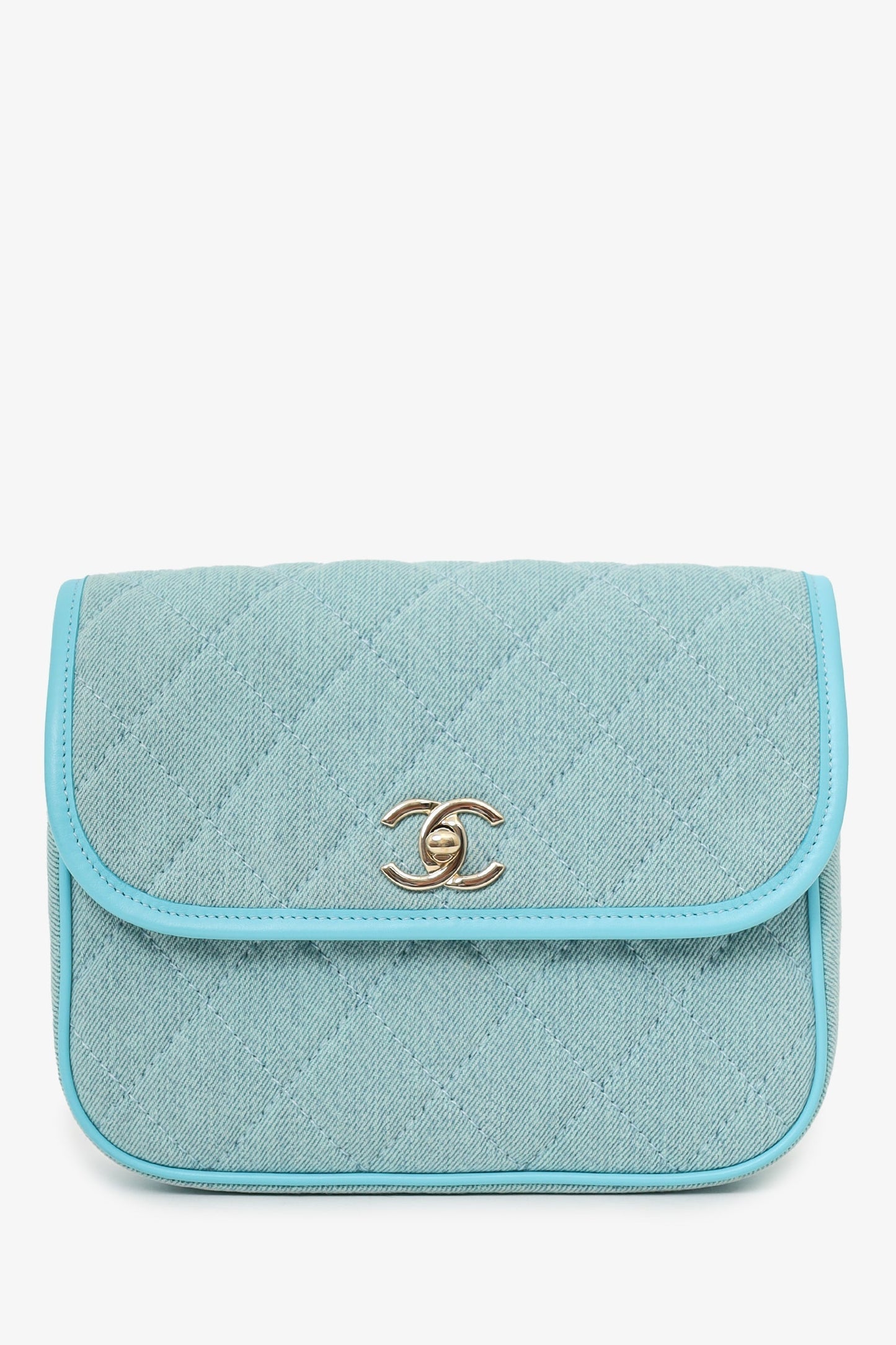 Chanel 2021 Blue Quilted CC Small Messenger Flap Bag