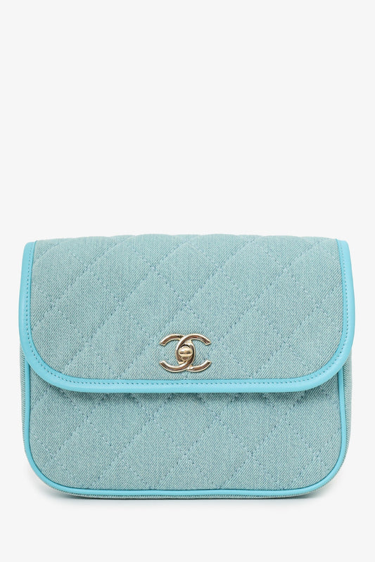 Chanel 2021 Blue Quilted CC Small Messenger Flap Bag