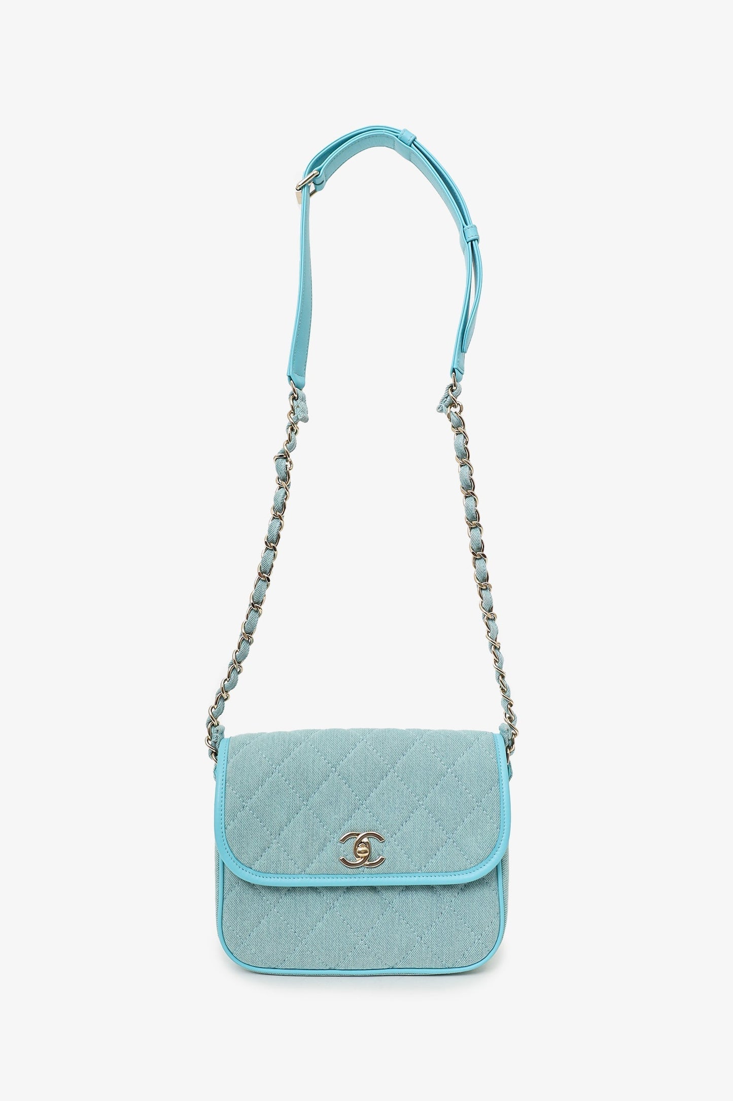 Chanel 2021 Blue Quilted CC Small Messenger Flap Bag
