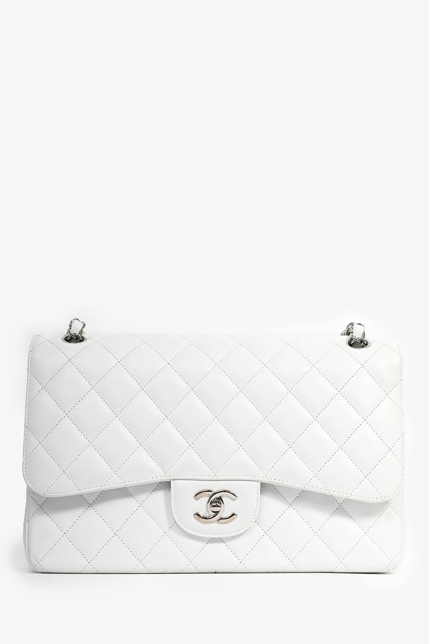 Chanel 2011 White Caviar Leather Jumbo Double Flap Shoulder Bag