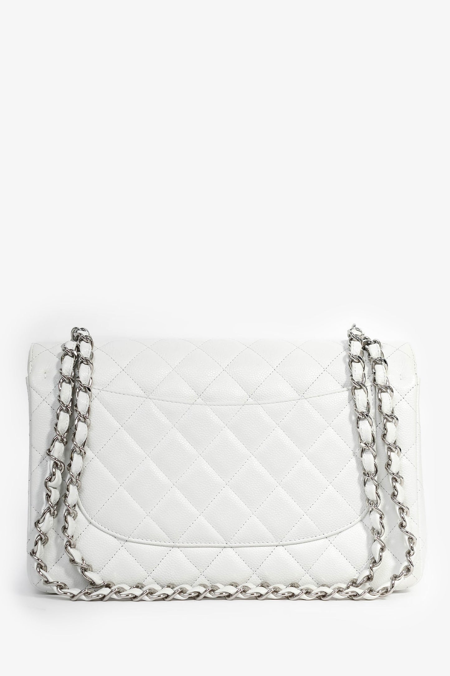 Chanel 2011 White Caviar Leather Jumbo Double Flap Shoulder Bag