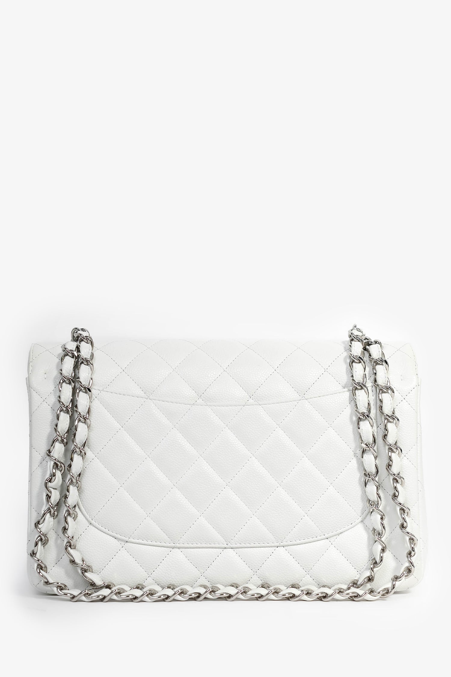 Chanel 2011 White Caviar Leather Jumbo Double Flap Shoulder Bag
