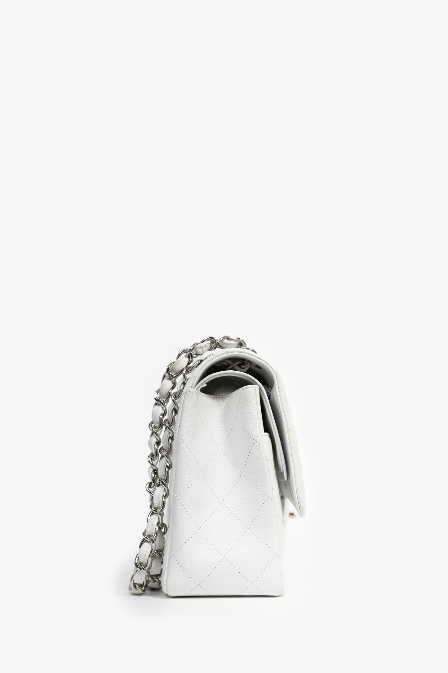 Chanel 2011 White Caviar Leather Jumbo Double Flap Shoulder Bag