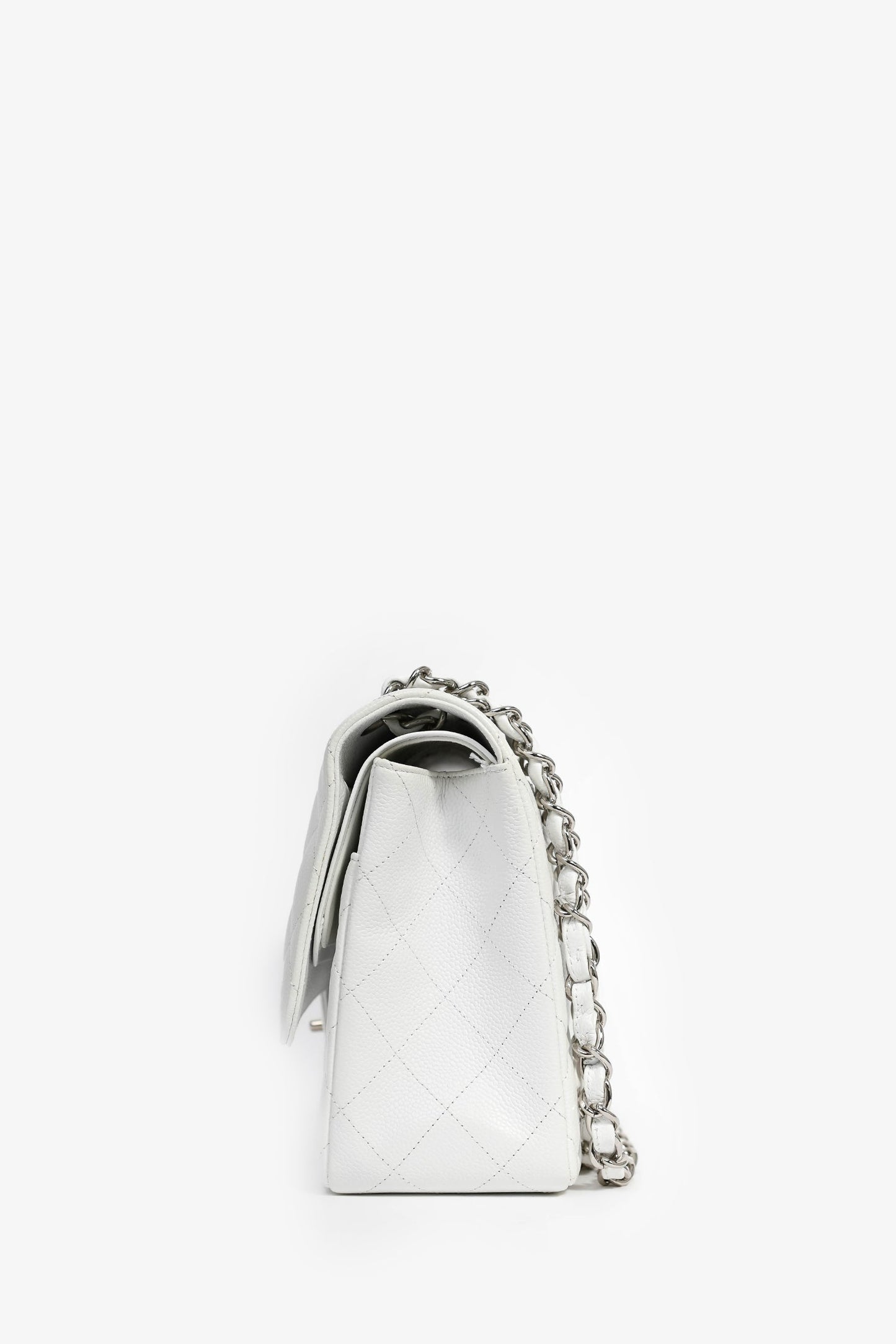 Chanel 2011 White Caviar Leather Jumbo Double Flap Shoulder Bag