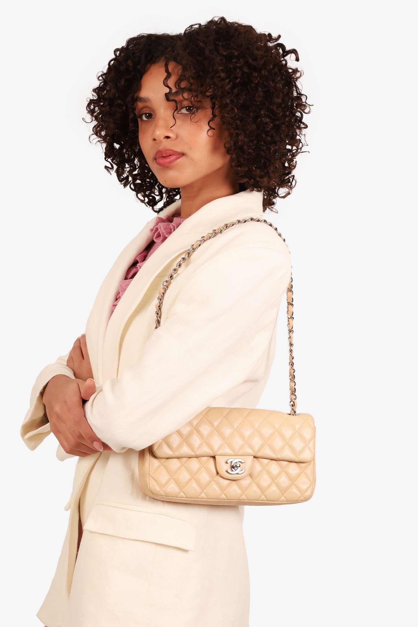 Chanel 2010-11 Beige Quilted Lambskin East/West Single Flap Bag