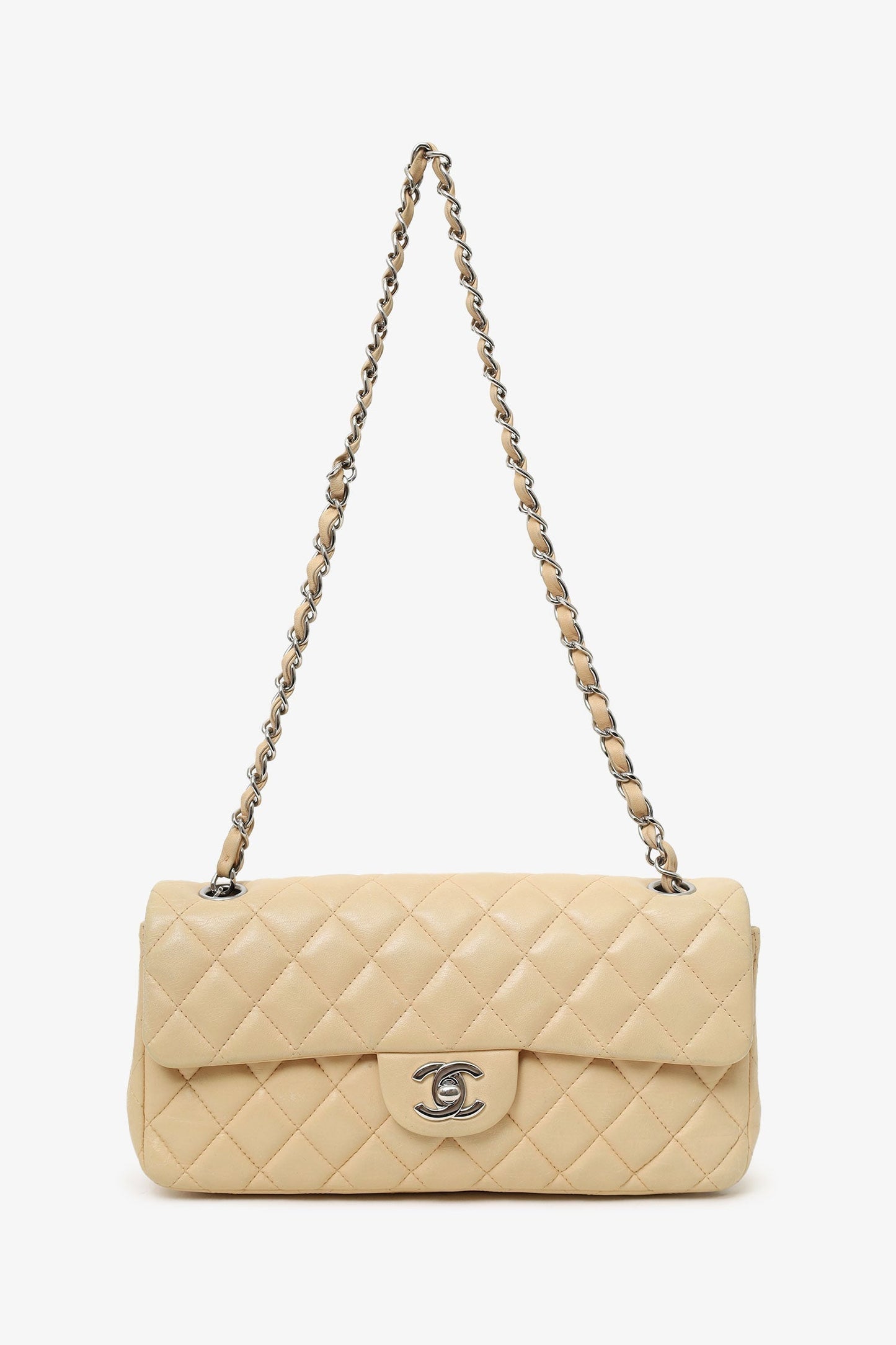 Chanel 2010-11 Beige Quilted Lambskin East/West Single Flap Bag