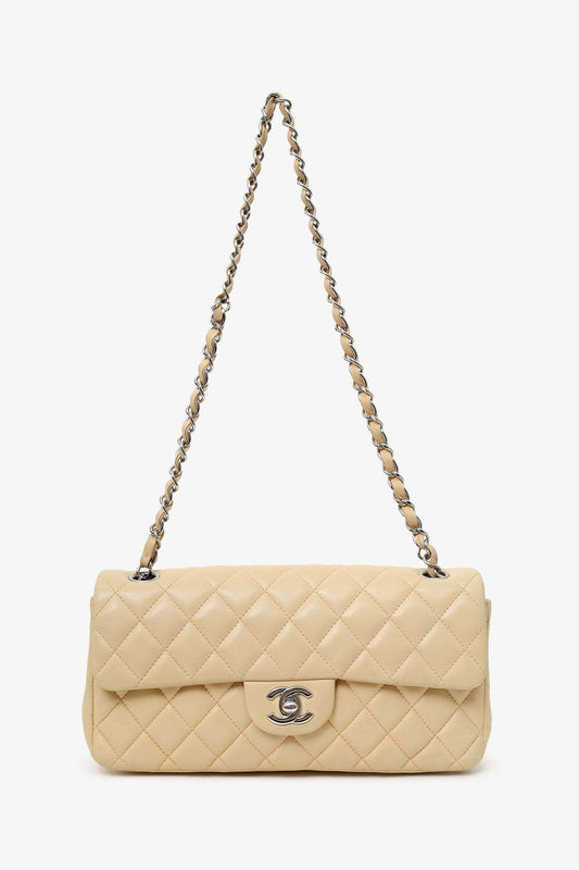 Chanel 2010-11 Beige Quilted Lambskin East/West Single Flap Bag