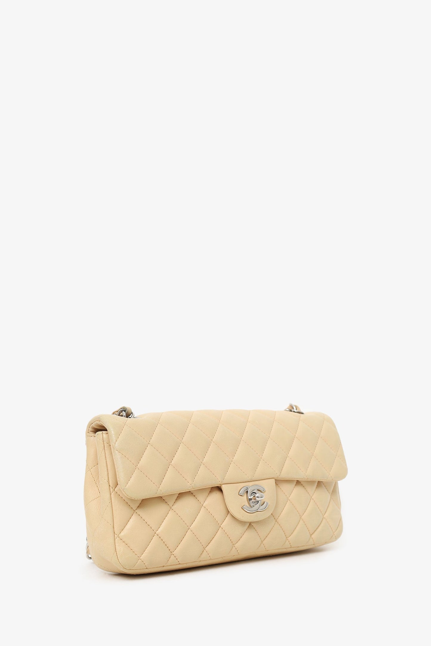 Chanel 2010-11 Beige Quilted Lambskin East/West Single Flap Bag