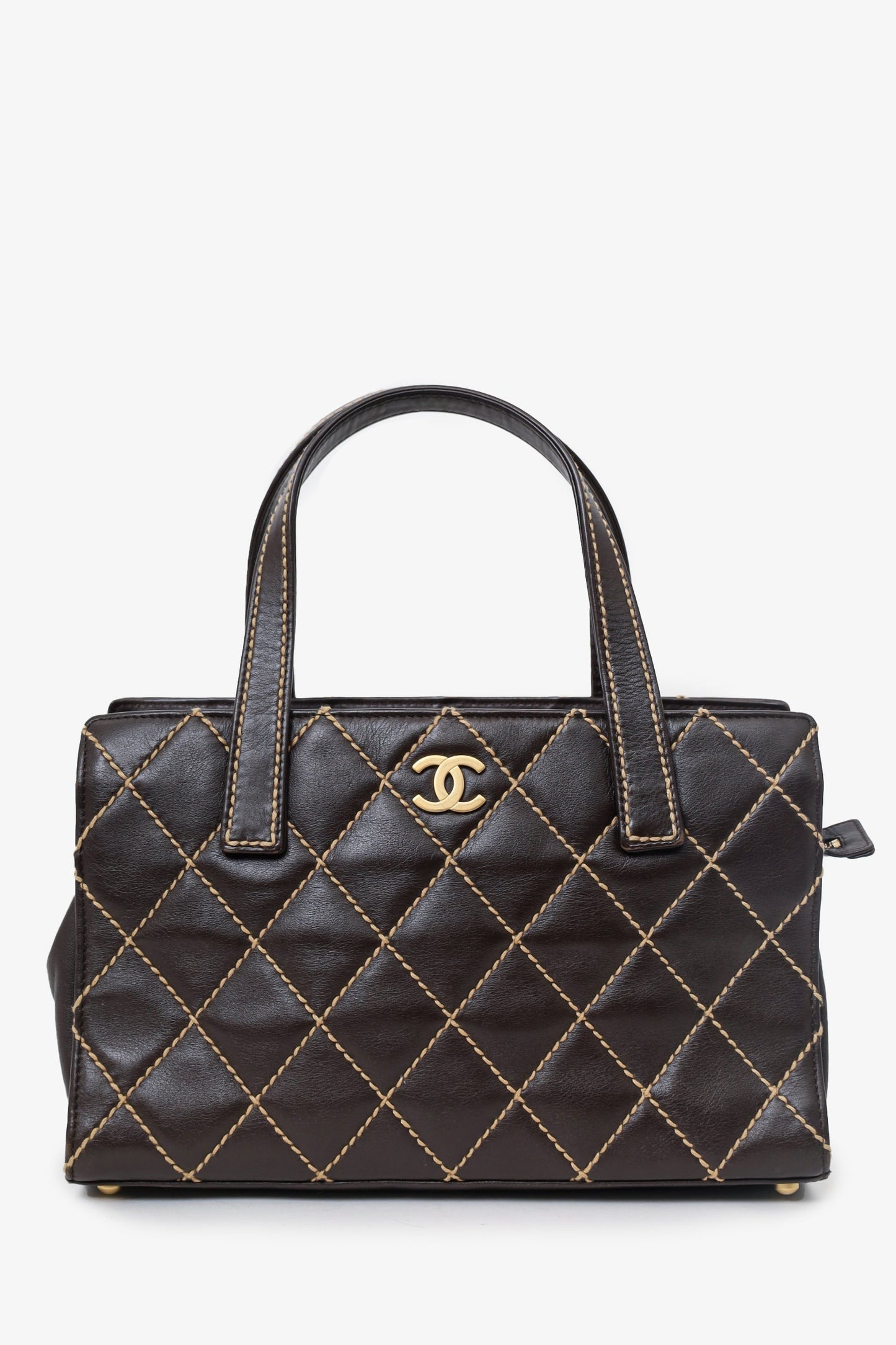 Chanel 2004-05 Brown Leather Wild Stitch Coco Mark Leather Tote Bag
