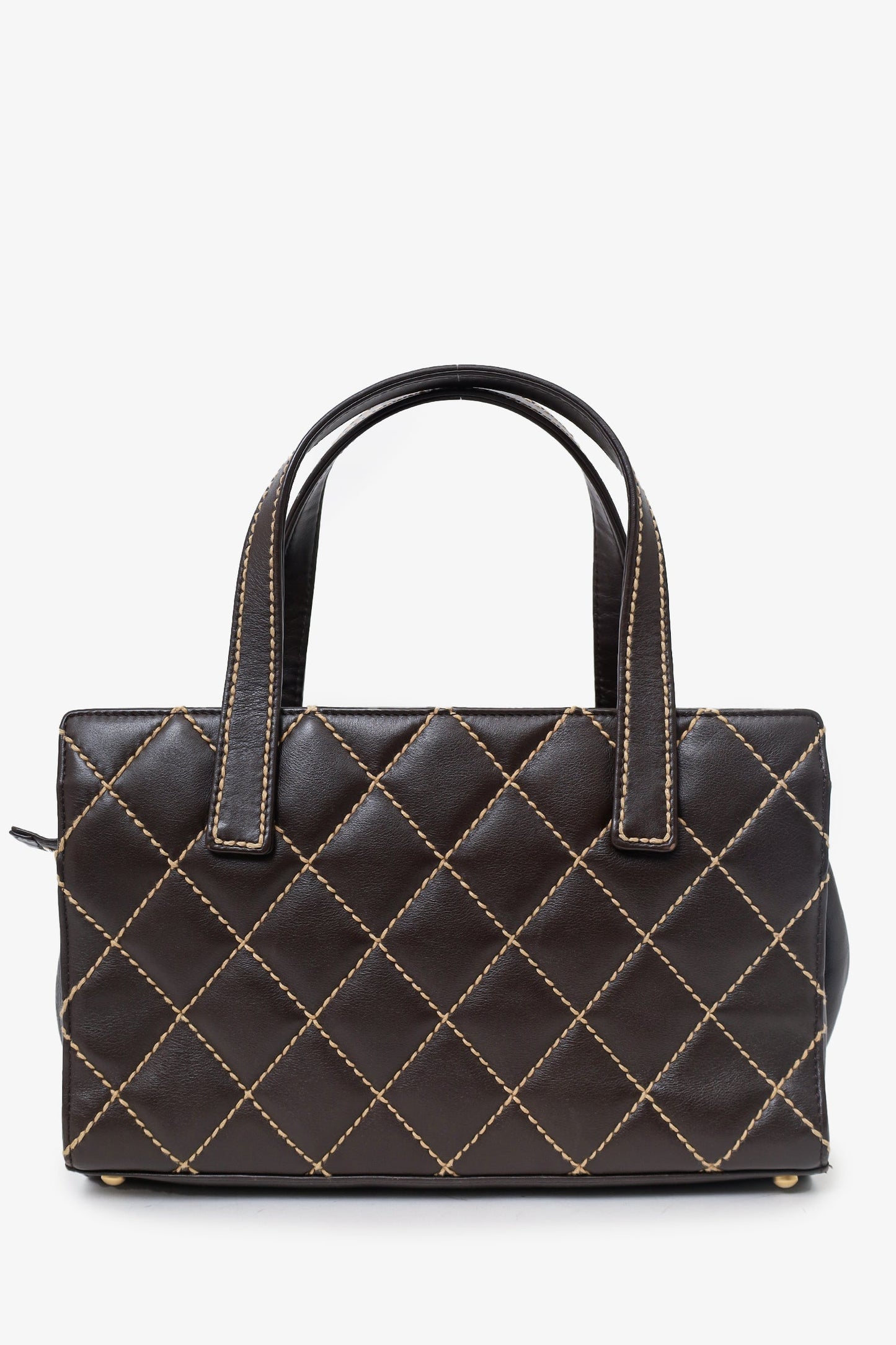 Chanel 2004-05 Brown Leather Wild Stitch Coco Mark Leather Tote Bag