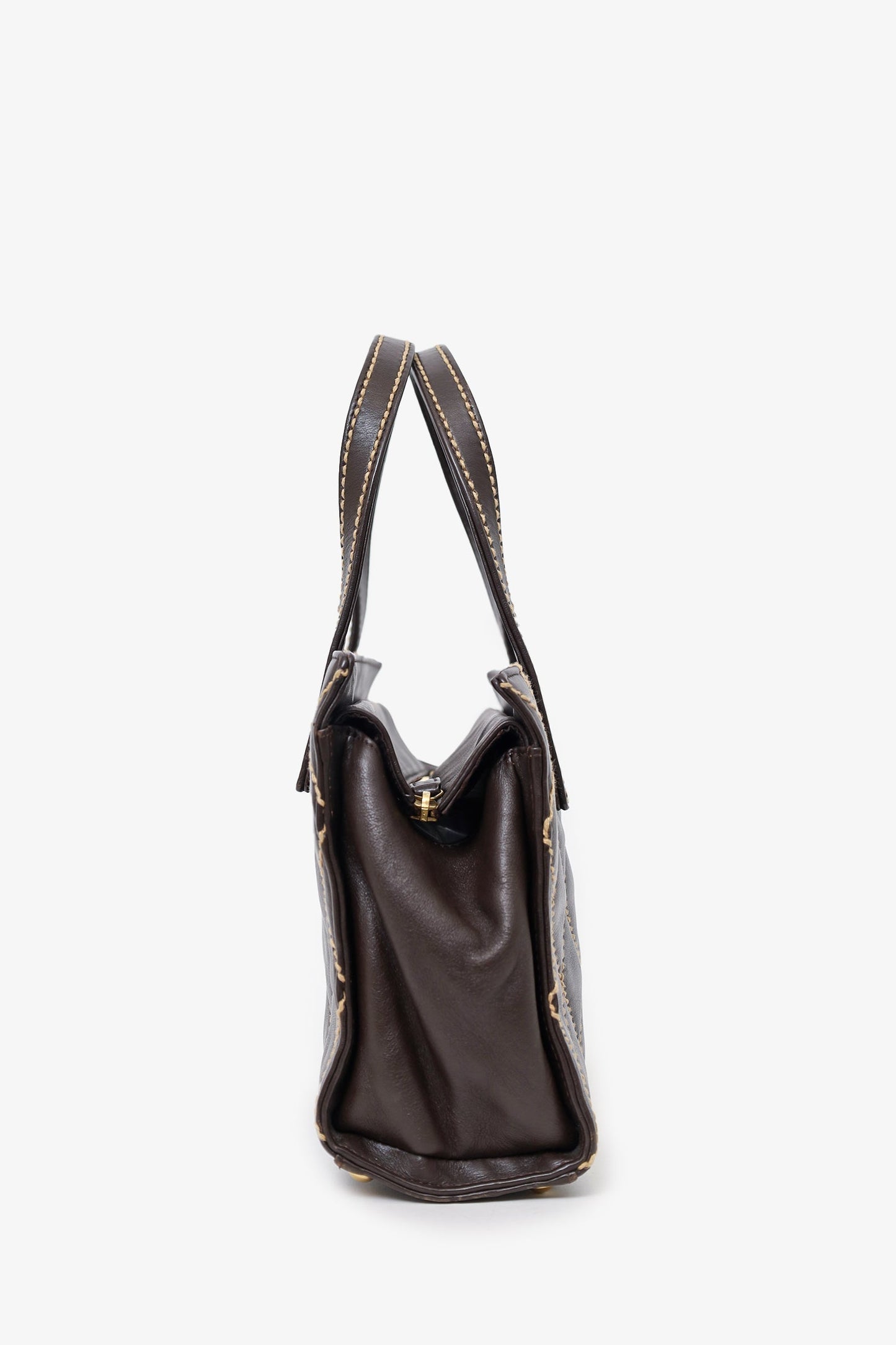 Chanel 2004-05 Brown Leather Wild Stitch Coco Mark Leather Tote Bag
