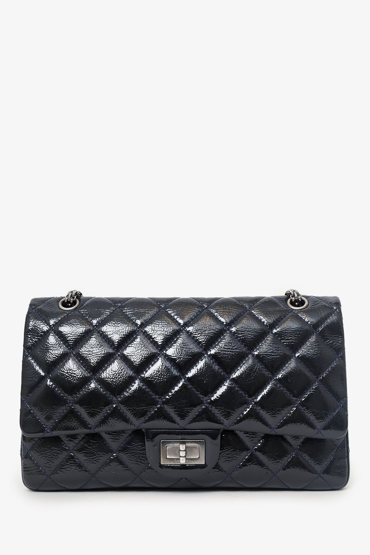 Chanel 2010-11 Navy Patent Leather Reissue 227 Double Flap Bag