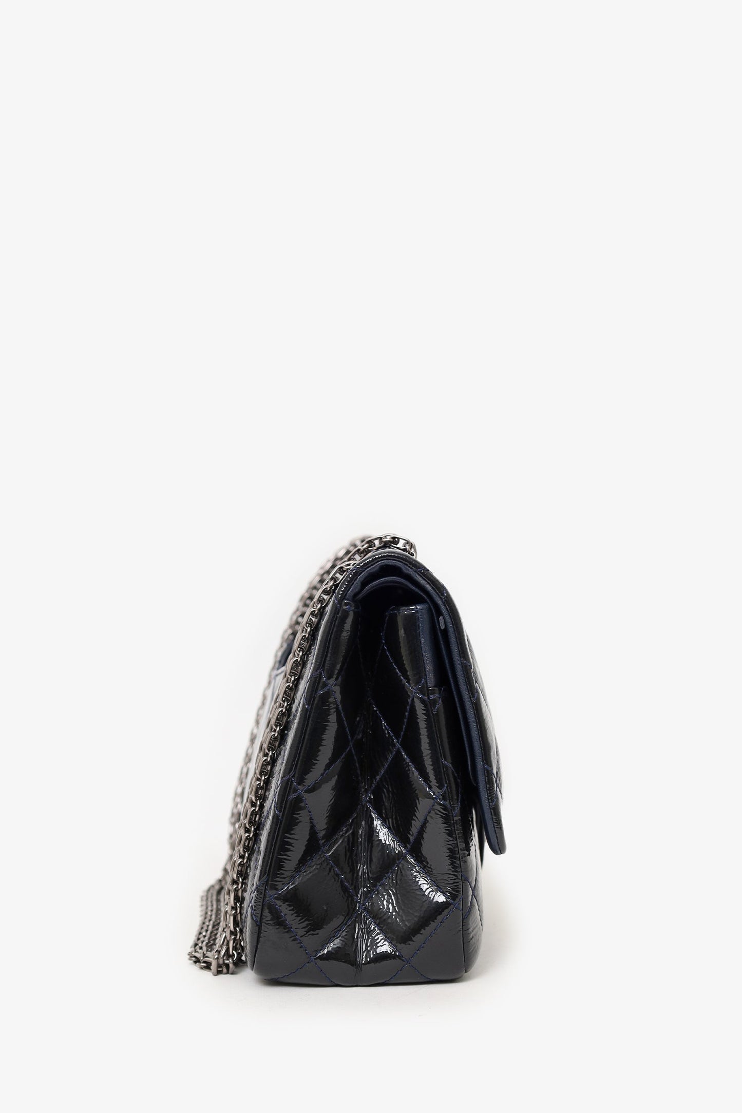 Chanel 2010-11 Navy Patent Leather Reissue 227 Double Flap Bag