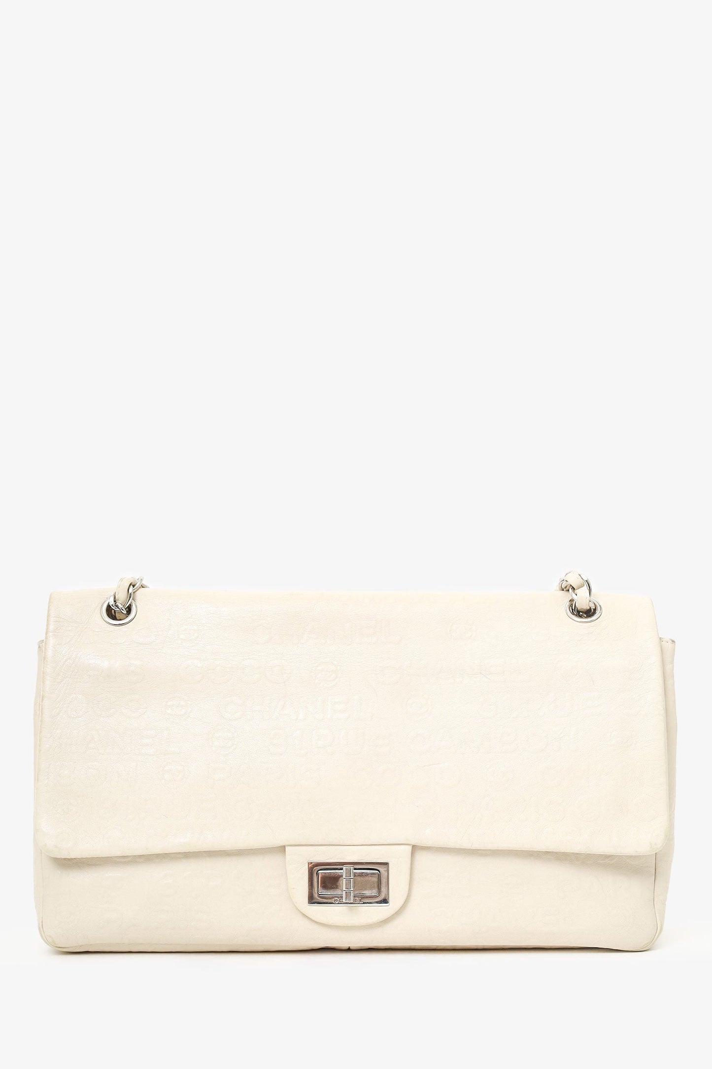 Chanel 2008-09 White Embossed CC Calfskin Unlimited Reissue 228 Flap Bag