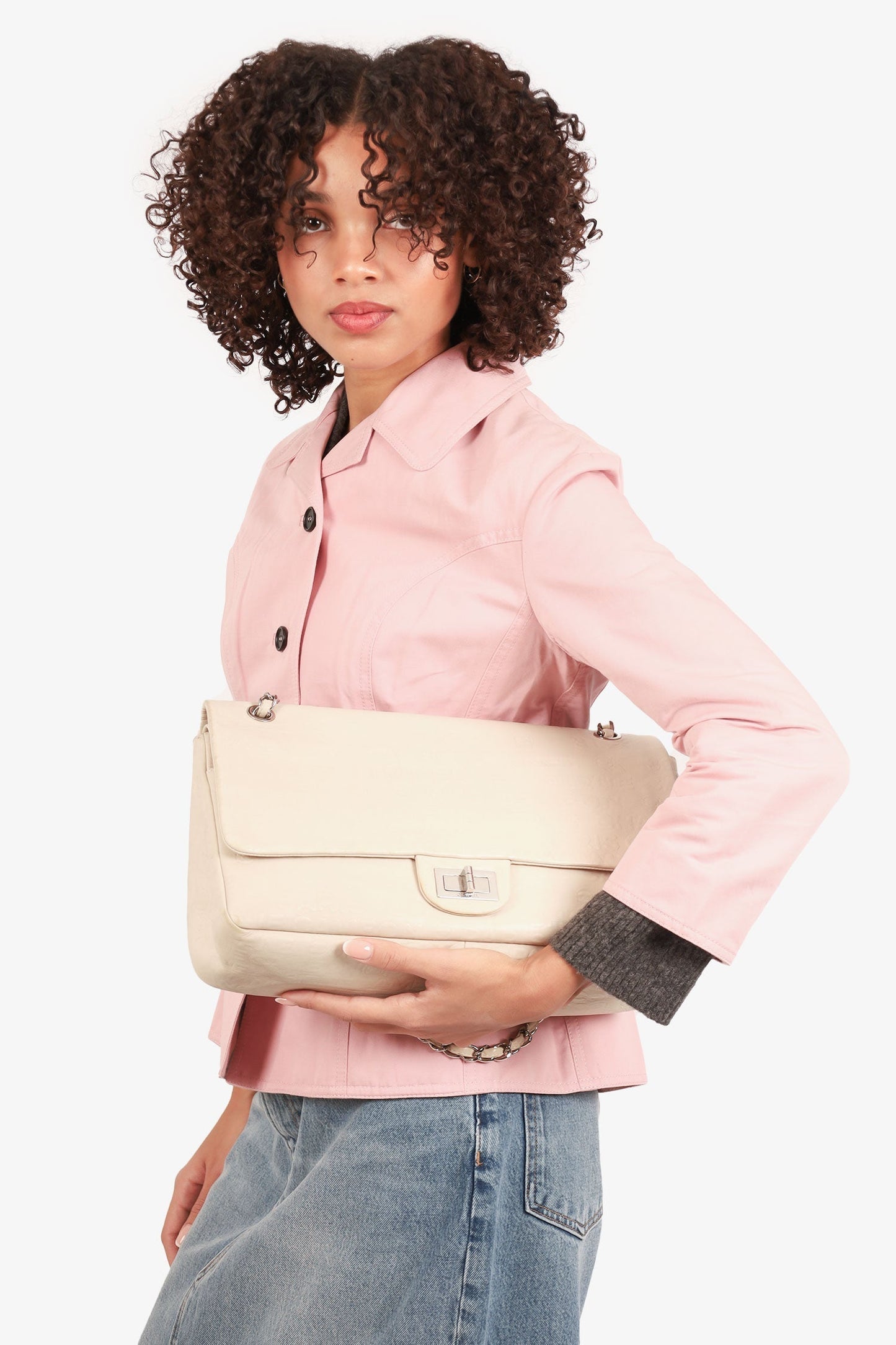 Chanel 2008-09 White Embossed CC Calfskin Unlimited Reissue 228 Flap Bag