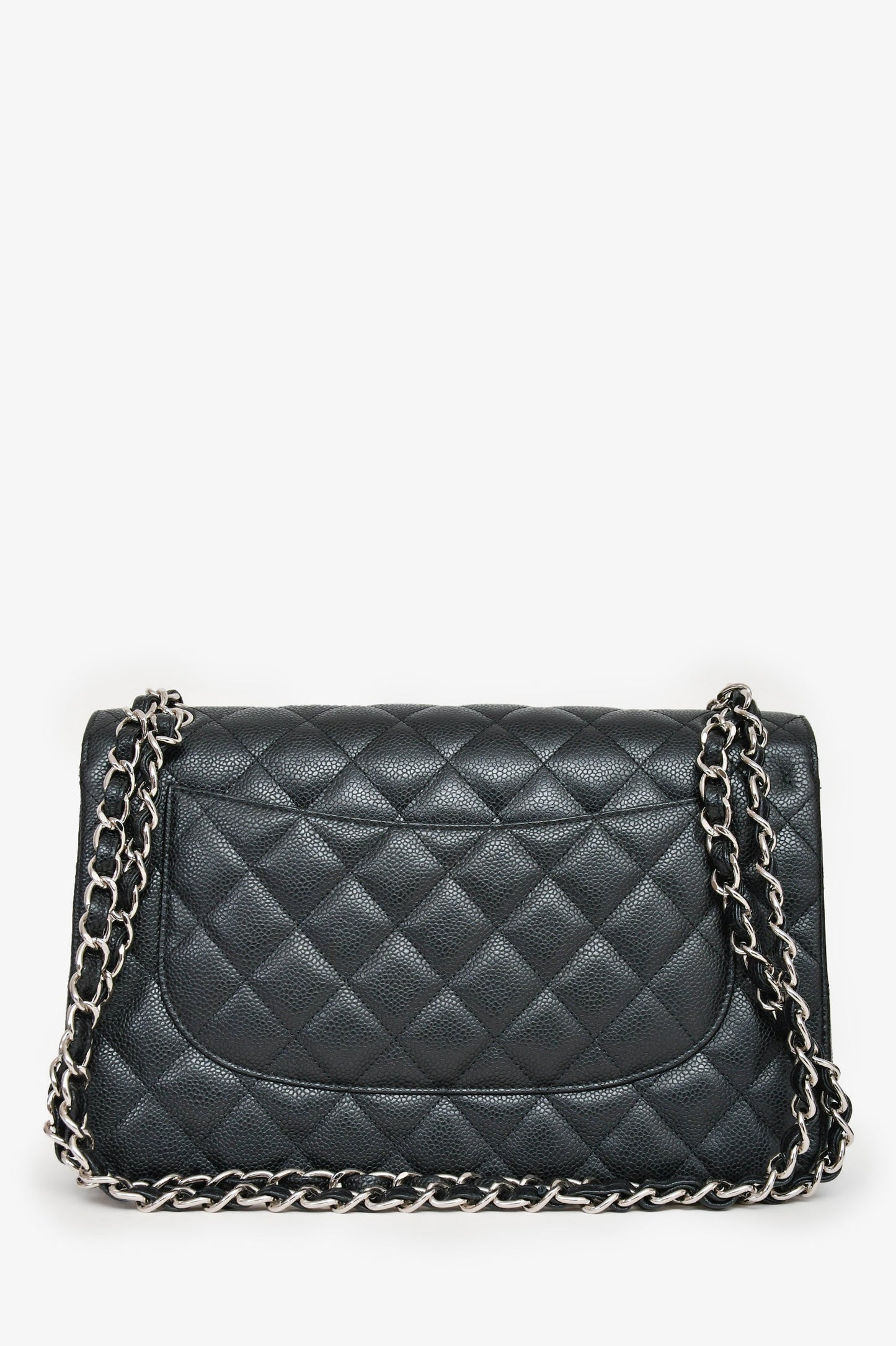 Chanel 2014 Black Caviar Leather Jumbo Double Flap Shoulder Bag