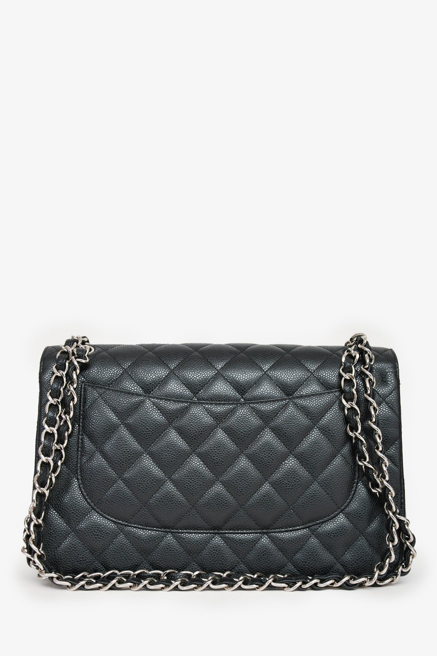 Chanel 2014 Black Caviar Leather Jumbo Double Flap Shoulder Bag