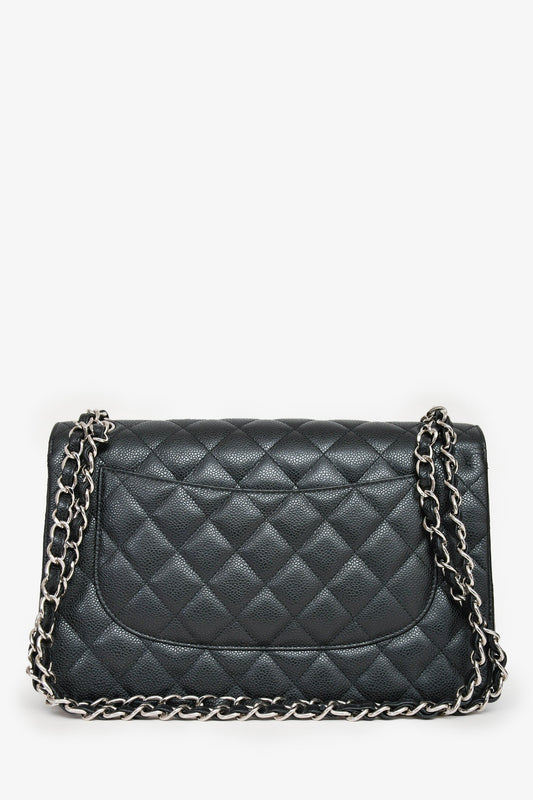 Chanel 2014 Black Caviar Leather Jumbo Double Flap Shoulder Bag