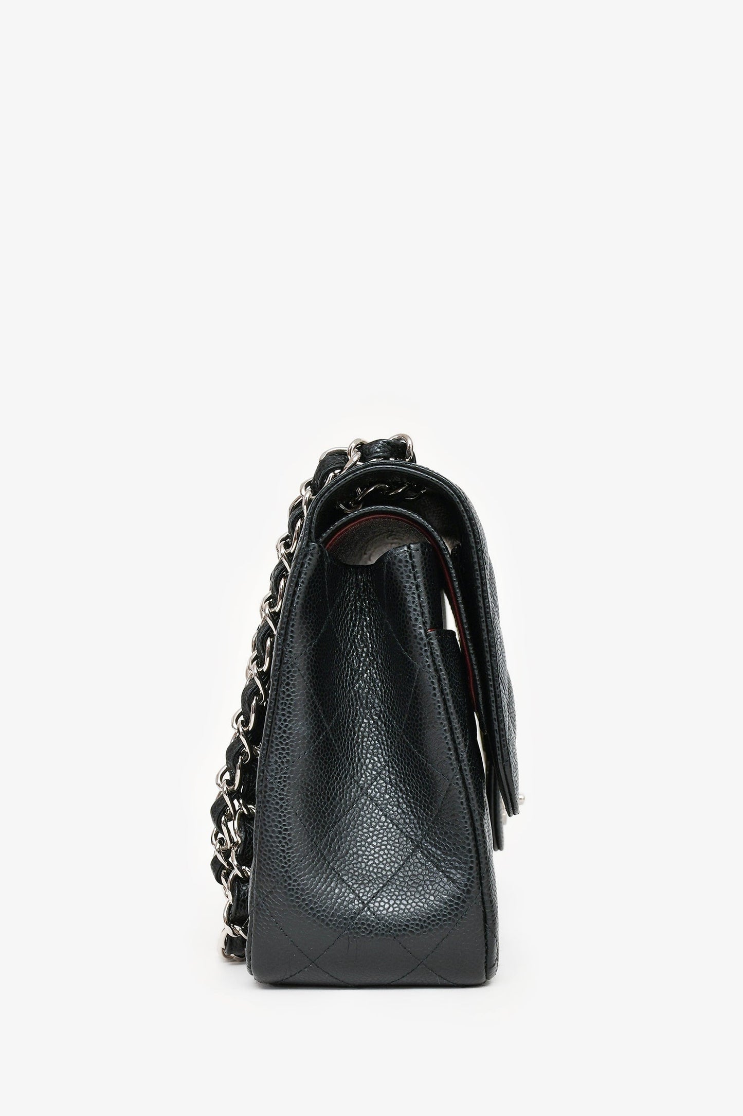 Chanel 2014 Black Caviar Leather Jumbo Double Flap Shoulder Bag