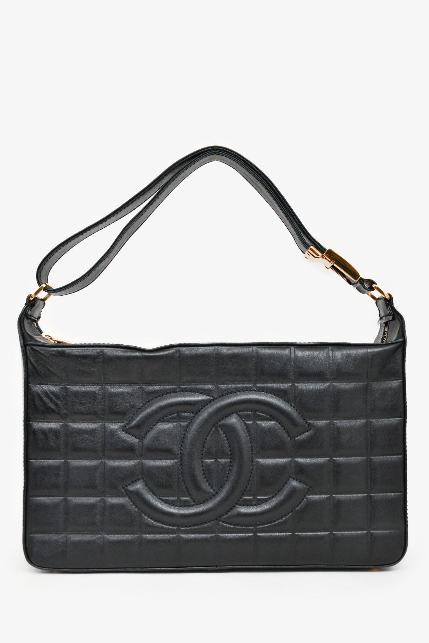Chanel 2003/2004 Black Leather Choco Bar CC Shoulder Bag