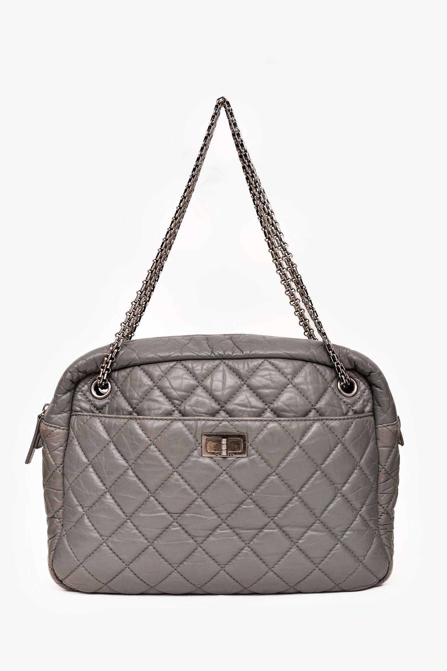 Chanel 2008-2009 Grey Crackled Leather Quilted Reissue Camera Bag (As Is)