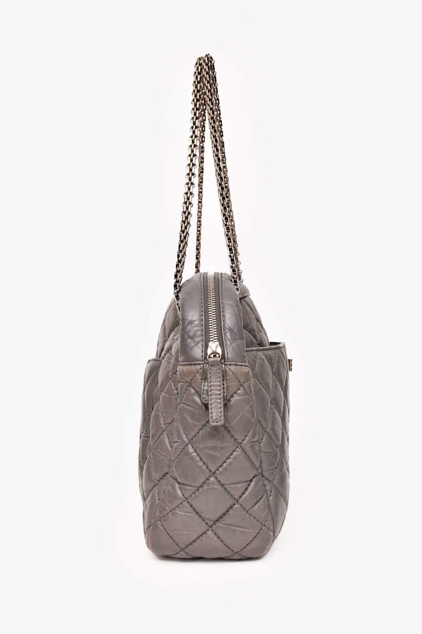 Chanel 2008-2009 Grey Crackled Leather Quilted Reissue Camera Bag (As Is)