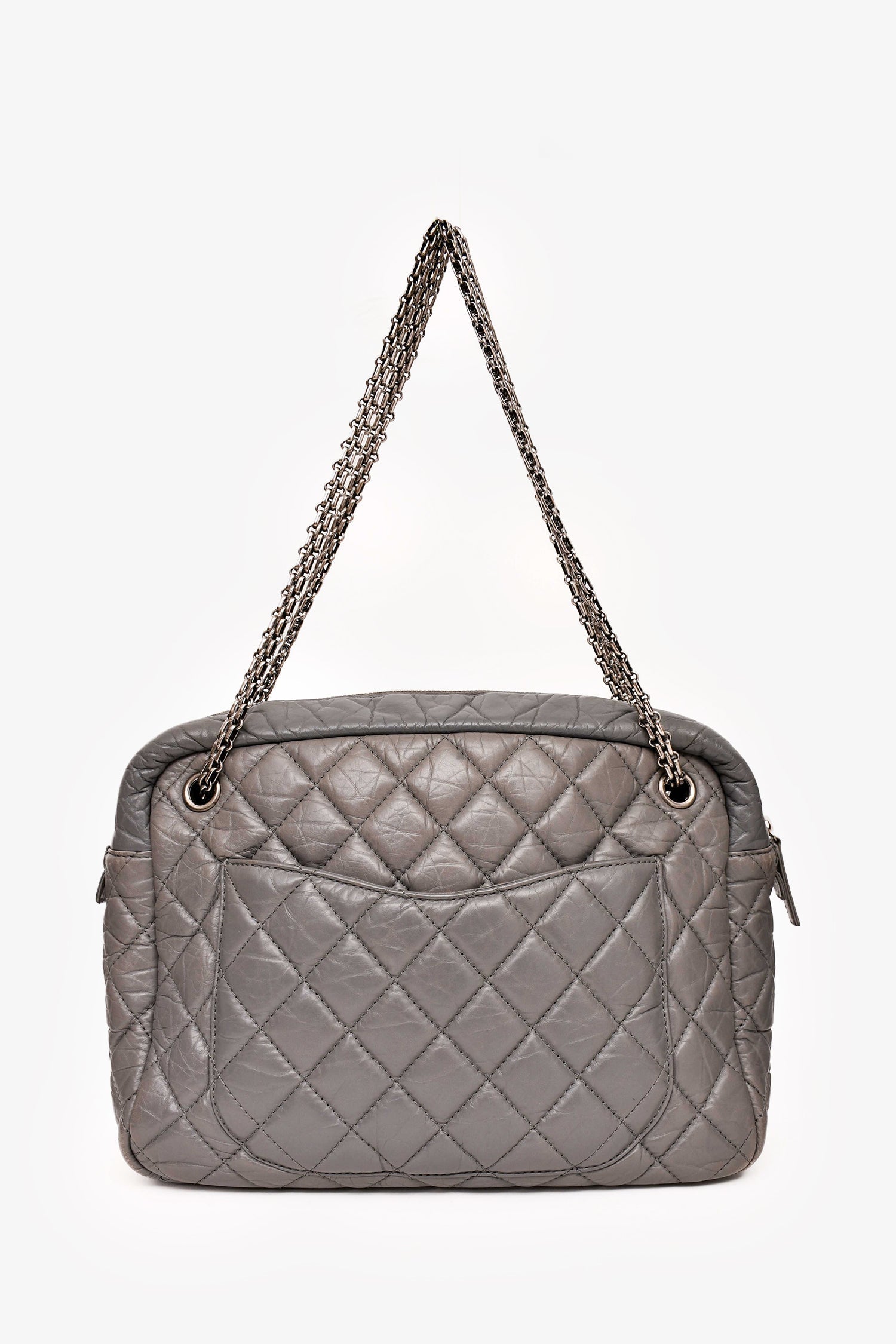 Chanel 2008-2009 Grey Crackled Leather Quilted Reissue Camera Bag (As Is)