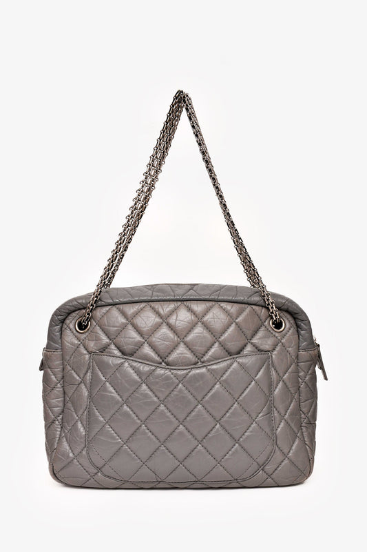 Chanel 2008-2009 Grey Crackled Leather Quilted Reissue Camera Bag (As Is)