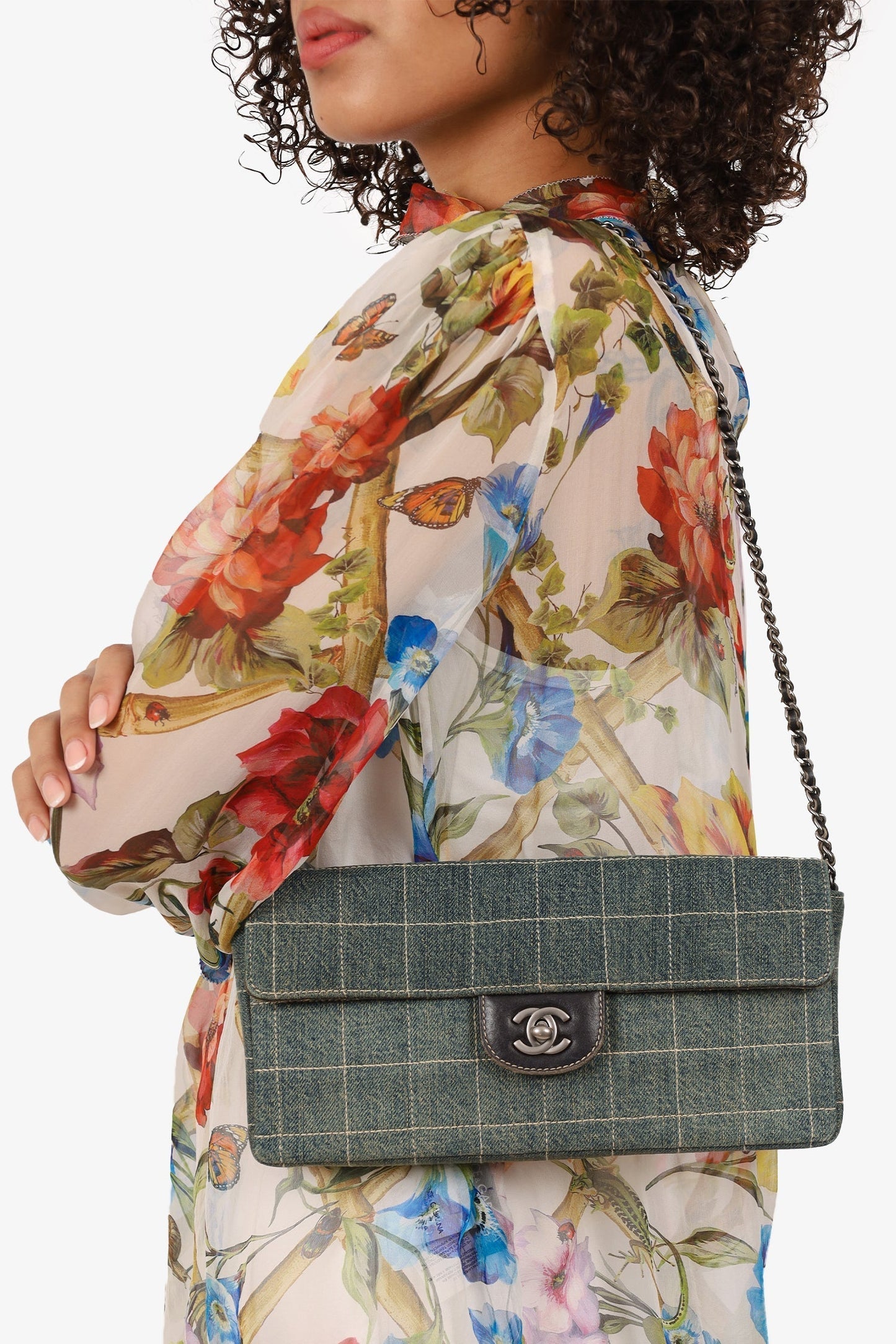 Chanel 2000-02 Blue East West Chocolate Bar Shoulder Bag