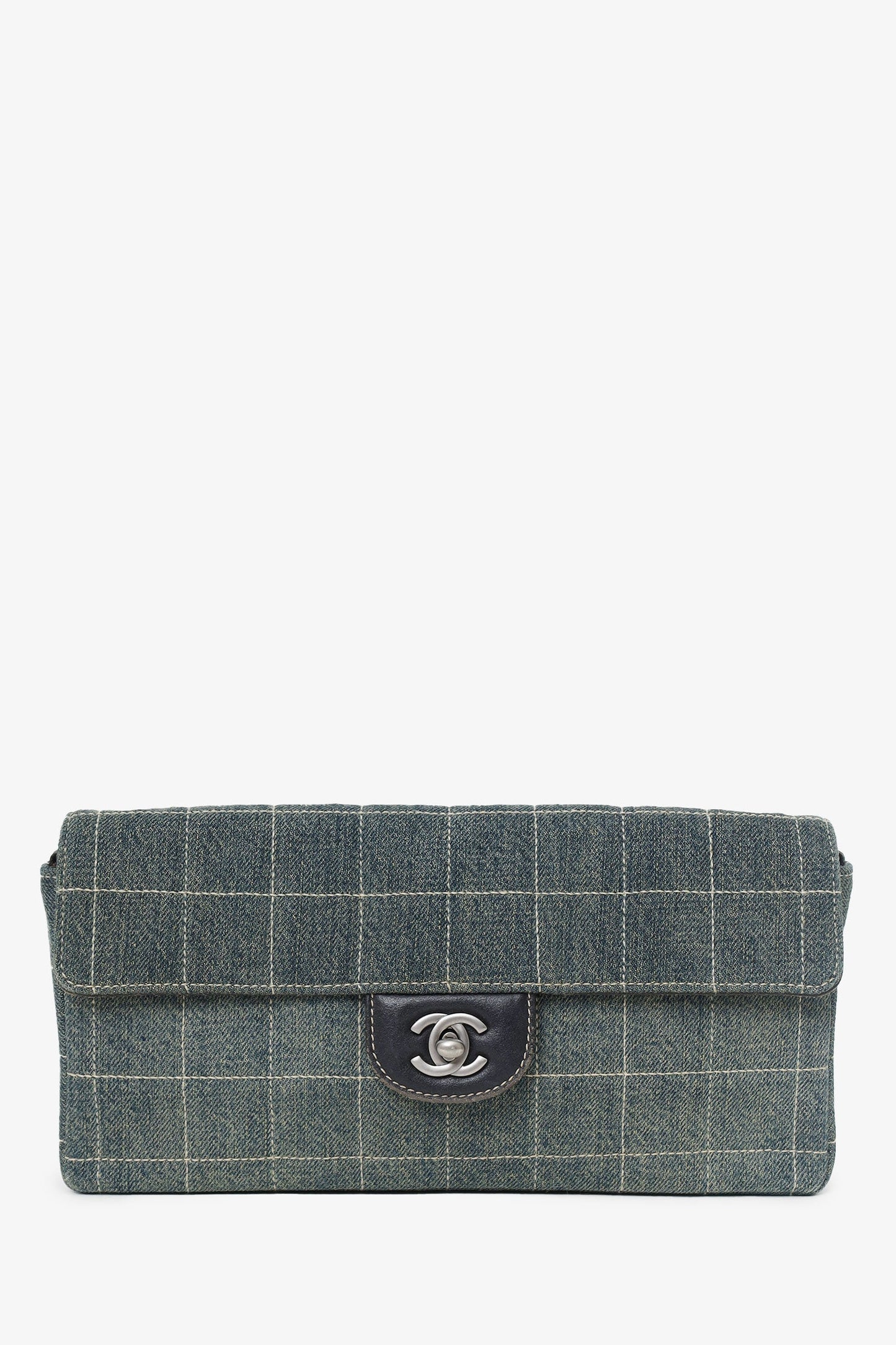 Chanel 2000-02 Blue East West Chocolate Bar Shoulder Bag